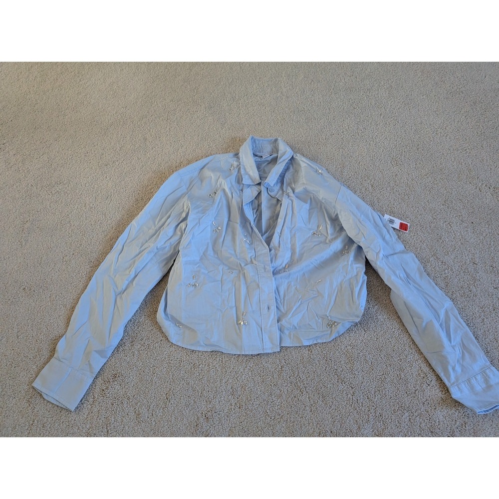 Old Navy The Cropped Shirt Bedazzled Blue Button Down Women Medium NWT 584006